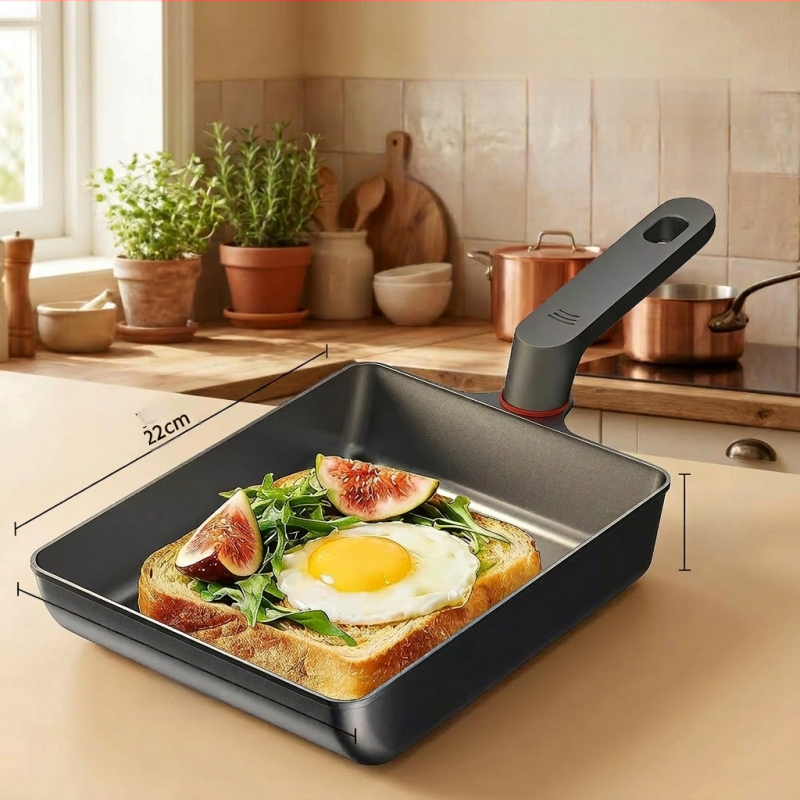 Titánium Tamagoyaki serpenyő, vastagabbra és szélesebb, fluormentes, háromrétegű alappal, gáztűzhelyen és indukción is használható