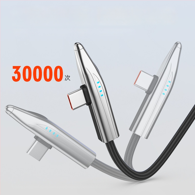 240W USB-C kabel s 90° kutem za brzo punjenje Huawei Type-C i prijenos podataka, kompatibilan s OnePlus, pleteni kabel s indikatorom
