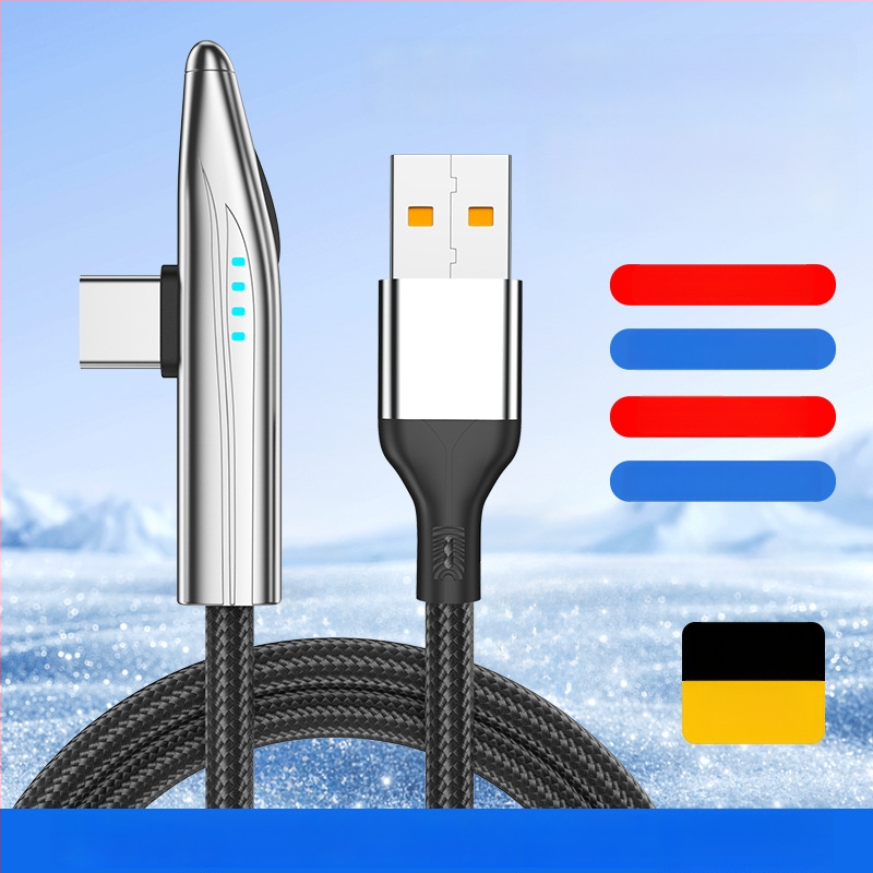 240W USB-C kabel s 90° kutem za brzo punjenje Huawei Type-C i prijenos podataka, kompatibilan s OnePlus, pleteni kabel s indikatorom