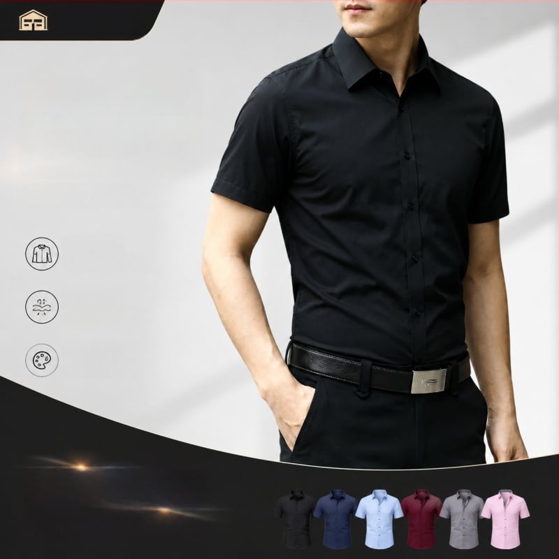 2026 лятна мъжка риза с къс ръкав, бяла, Slim Fit, делово облекло