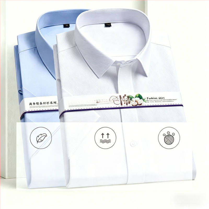 2026 лятна мъжка риза с къс ръкав, бяла, Slim Fit, делово облекло