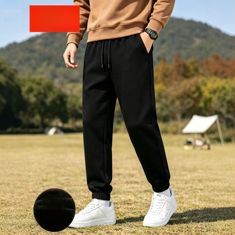 Unisex sportske hlače od 100% pamuka, širokog kroja, terry tkanina, crne duge hlače
