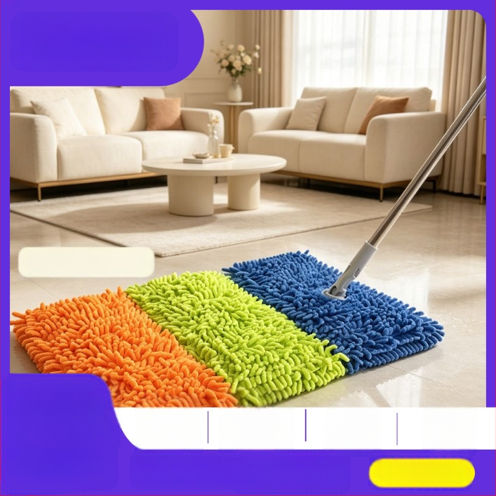 Chenille mop háztartási használatra, cserélhető kendővel, érintésmentes tisztítás, sík felületű mop nagy területekhez, száraz és nedves tisztítás