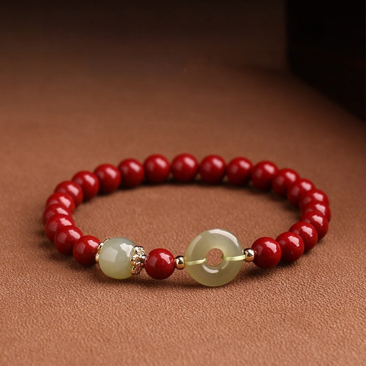 Βραχιόλι cinnabar με κούμπωμα ασφαλείας από Hetian jade, χειροποίητο, δώρο για το έτος ζωδίου