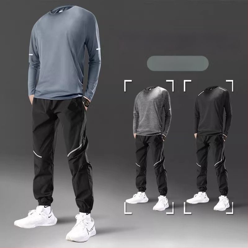 Set sportiv masculin de vară pentru alergare: tricou cu mânecă lungă, uscare rapidă, protecție UV pentru antrenament