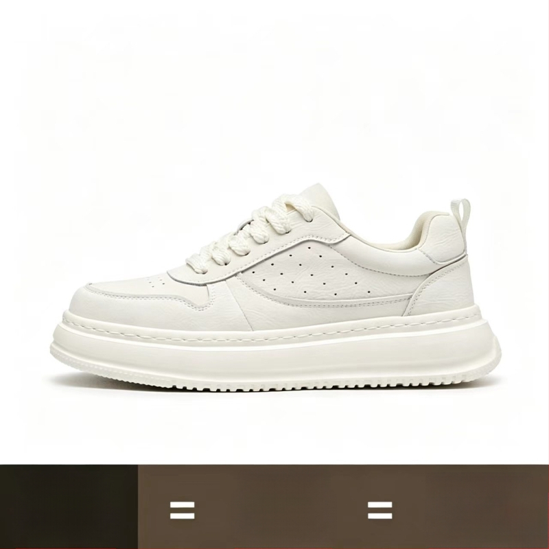 Férfi fehér sneaker, sokoldalú és trendi, lélegző, alacsony top cipő vastag talppal a magasság növeléséért.
