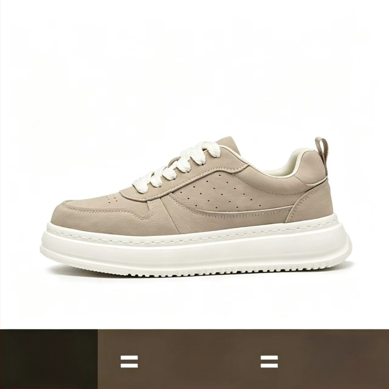 Férfi fehér sneaker, sokoldalú és trendi, lélegző, alacsony top cipő vastag talppal a magasság növeléséért.