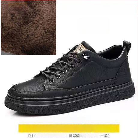 Férfi bőr sneakers, mindennapi viselet, alacsony felső rész, puha talp, koreai stílus, fekete