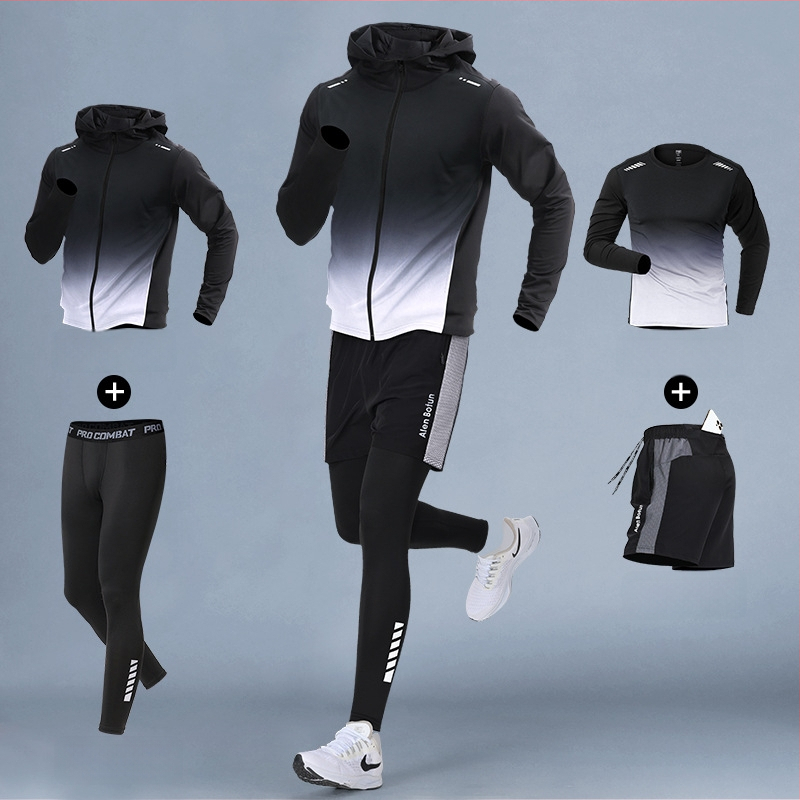 Set de alergare pentru bărbați, iarnă – top cu uscare rapidă și pantaloni lungi