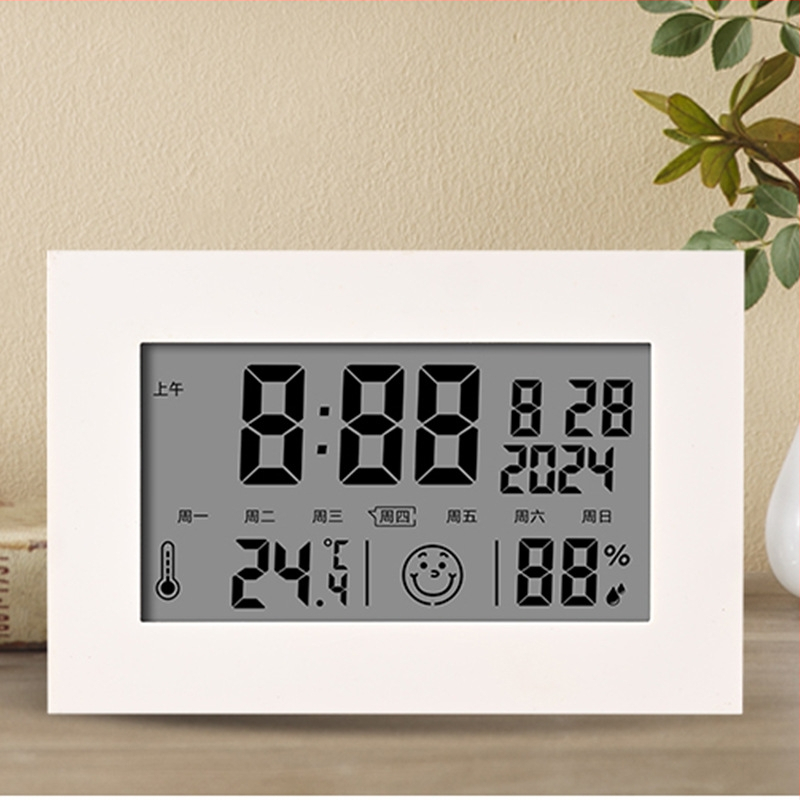 Ceas de birou LCD multifuncțional cu termometru și higrometru, calendar, alarmă, afișaj 24 de ore