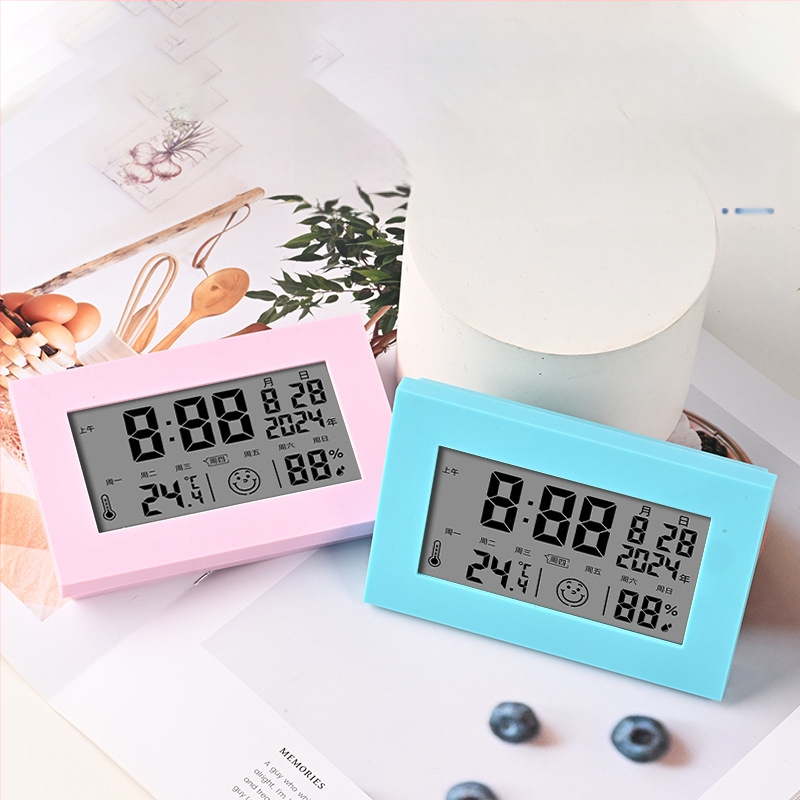Ceas de birou LCD multifuncțional cu termometru și higrometru, calendar, alarmă, afișaj 24 de ore