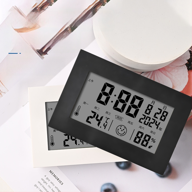 Ceas de birou LCD multifuncțional cu termometru și higrometru, calendar, alarmă, afișaj 24 de ore