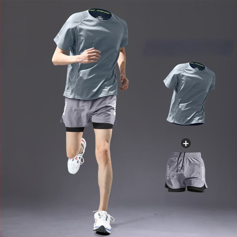 Set de alergare pentru bărbați, uscare rapidă — tricou cu mânecă scurtă și pantaloni scurți, echipament de vară