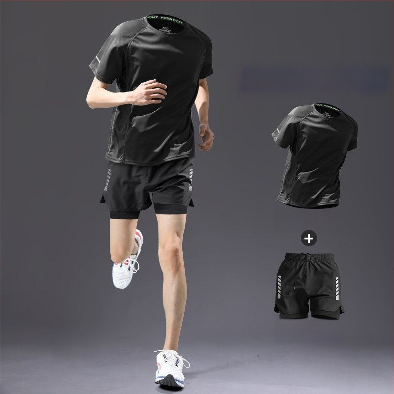 Set de alergare pentru bărbați, uscare rapidă — tricou cu mânecă scurtă și pantaloni scurți, echipament de vară