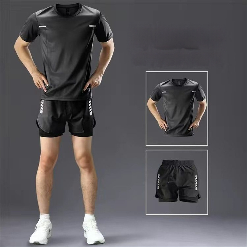 Set sportiv de vară pentru bărbați, uscare rapidă: tricou cu mâneci scurte și șorturi pentru alergare, fitness și baschet