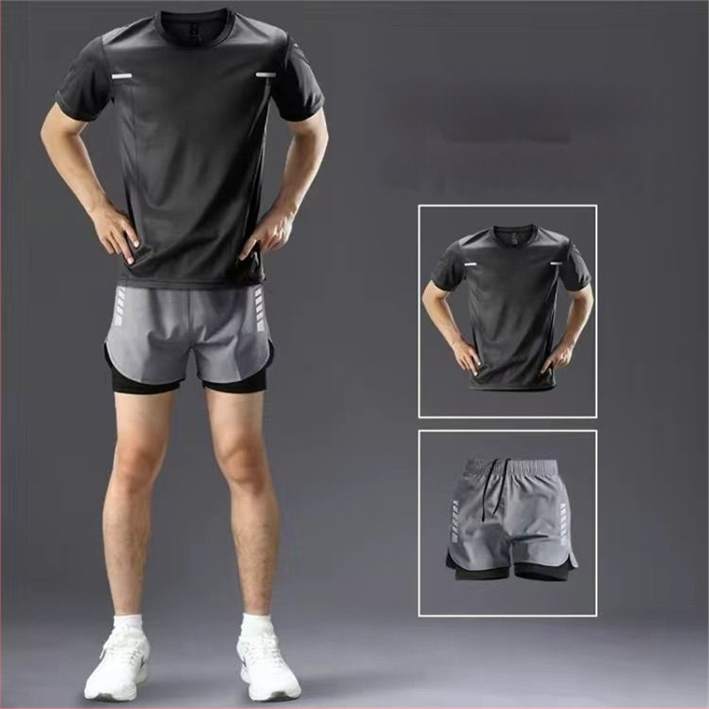 Set sportiv de vară pentru bărbați, uscare rapidă: tricou cu mâneci scurte și șorturi pentru alergare, fitness și baschet