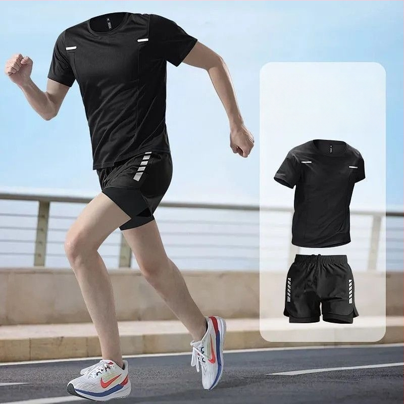 Set sportiv de vară pentru bărbați, uscare rapidă: tricou cu mâneci scurte și șorturi pentru alergare, fitness și baschet