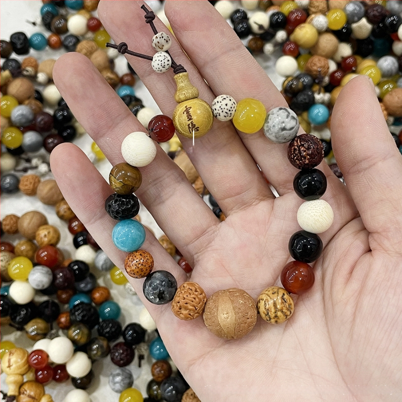 Brățară Bodhi naturală cu 18 mărgele, unisex, stil etnic