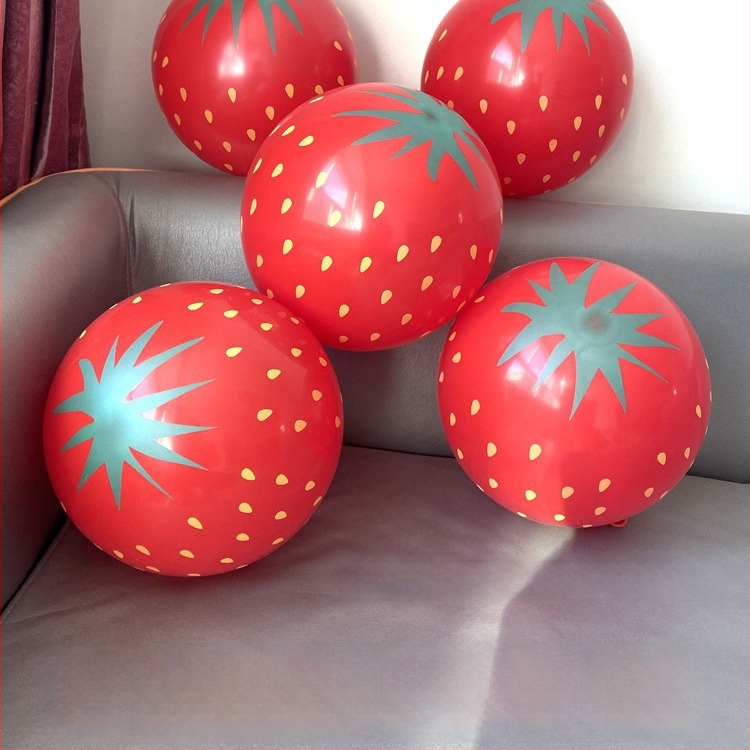 Balon din latex de 12 inch cu model de căpșună pentru copii - temă fructe, jucărie