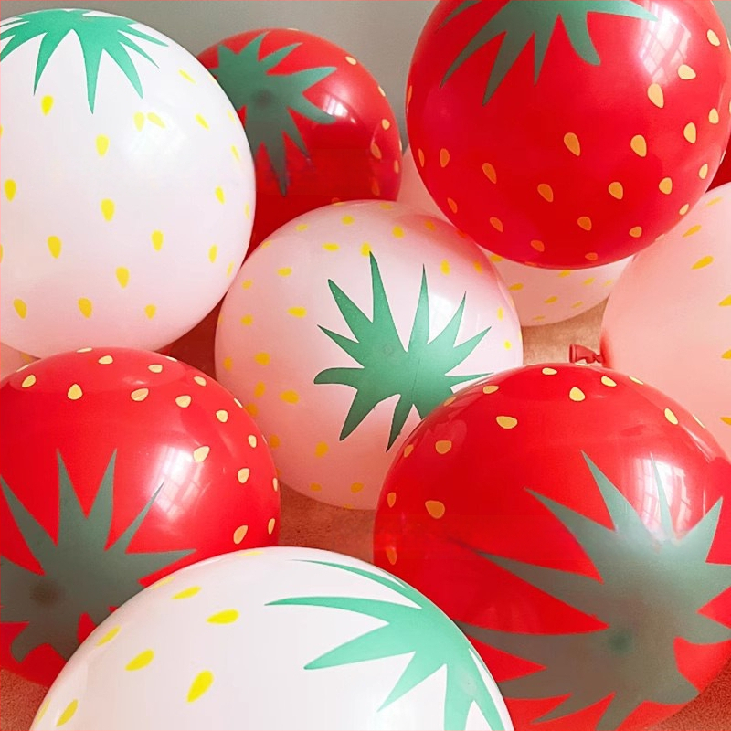 Balon din latex de 12 inch cu model de căpșună pentru copii - temă fructe, jucărie