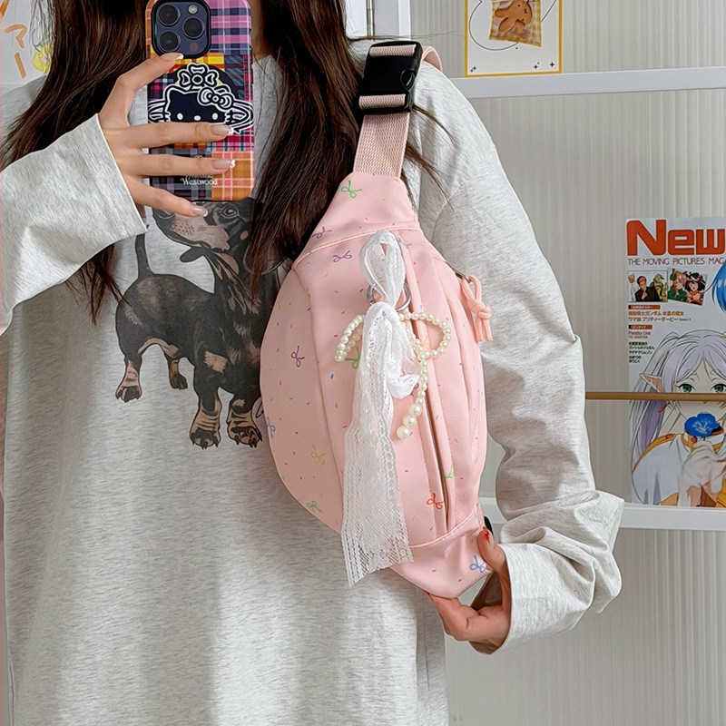 Geantă crossbody drăguță cu fundă desen animat pentru eleve, stil artistic proaspăt, model nou 2026
