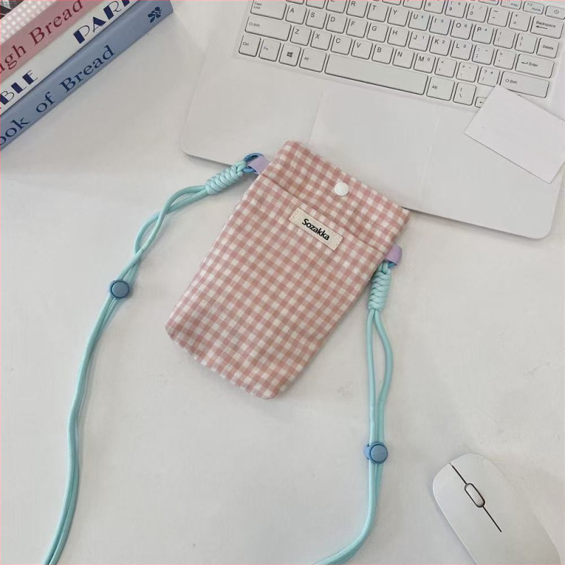 Geantă crossbody pentru telefon, din țesătură în carouri, în nuanțe macarons