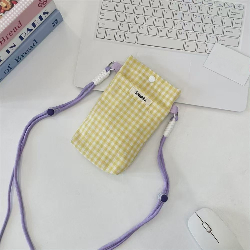 Geantă crossbody pentru telefon, din țesătură în carouri, în nuanțe macarons