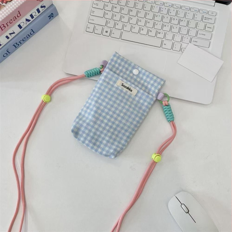 Geantă crossbody pentru telefon, din țesătură în carouri, în nuanțe macarons
