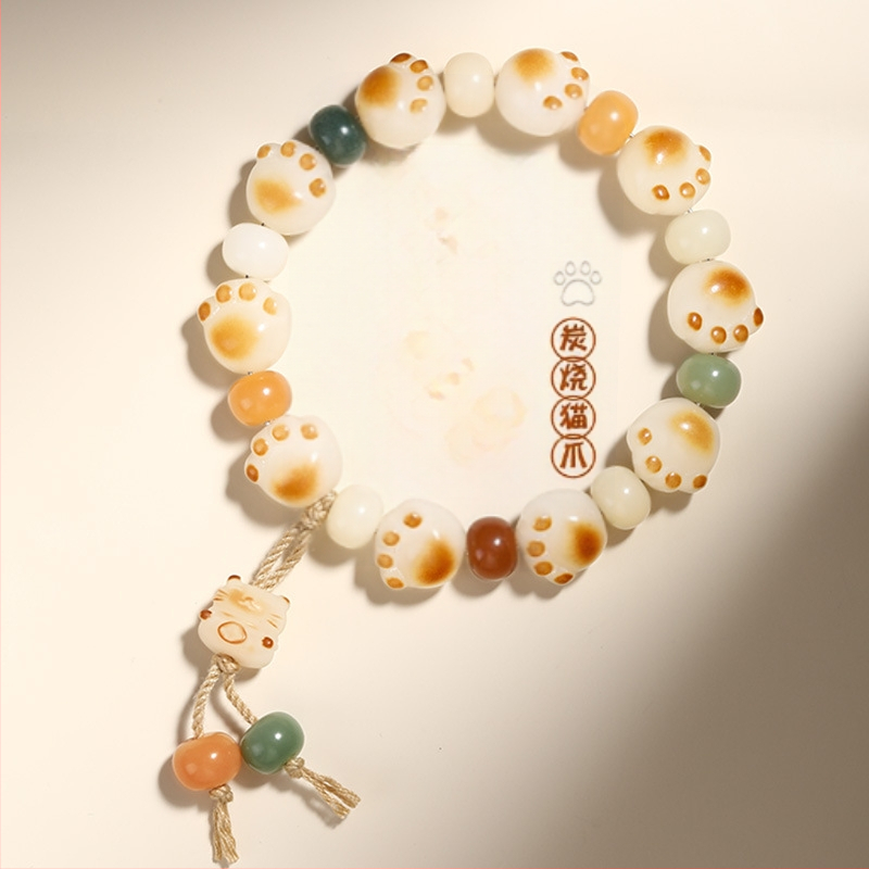 Brățară din rădăcină Bodhi cu mărgele, design pisică norocoasă, împletită, unisex, stil Duobao