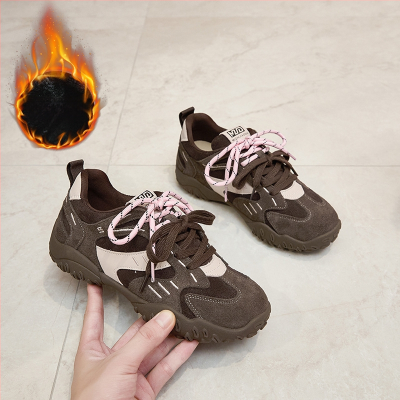 Női velúr sneaker vastag talppal, dizájn színblokkal, kettős fűzőkkel, Forrest Gump-stílusú casual cipő