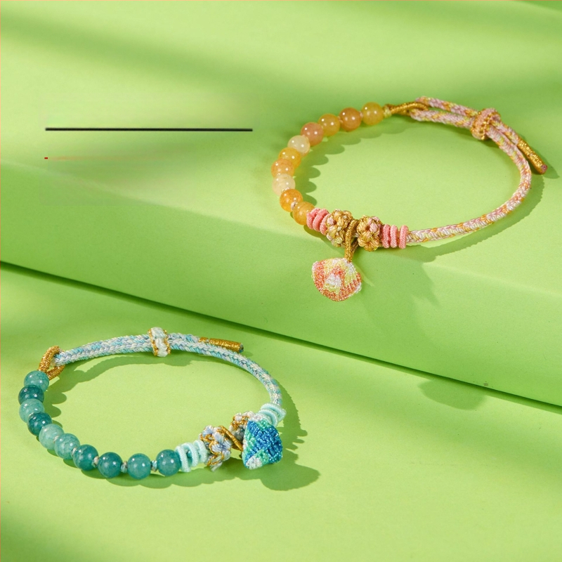 Brățări din sfoară colorată pentru copii și adulți, accesorii lucrate manual cu nod de floare de piersic