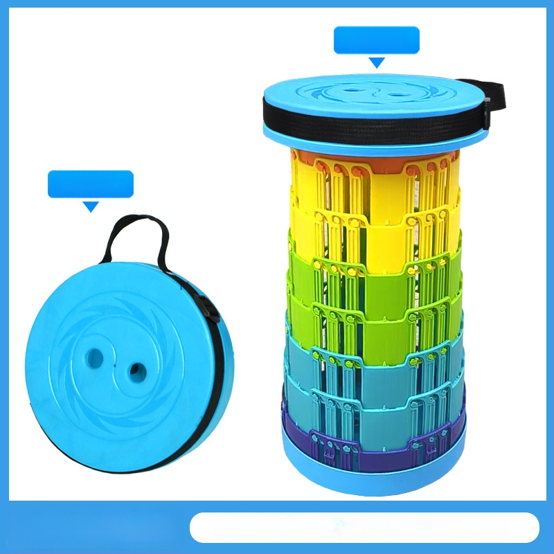 3-Buckle Folding Telescopic Stool for Outdoor Travel Queuing, Adjustable Rainbow Fishing Stool, Rainbow Folding