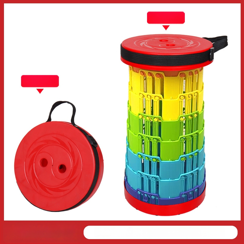 3-Buckle Folding Telescopic Stool for Outdoor Travel Queuing, Adjustable Rainbow Fishing Stool, Rainbow Folding