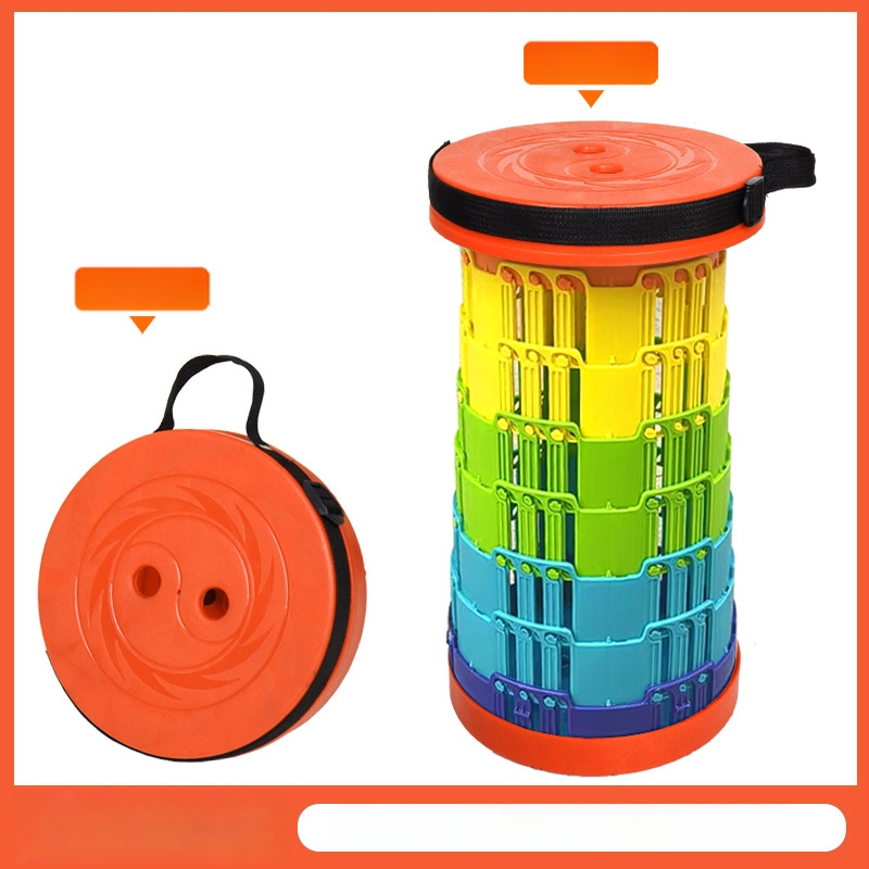 3-Buckle Folding Telescopic Stool for Outdoor Travel Queuing, Adjustable Rainbow Fishing Stool, Rainbow Folding