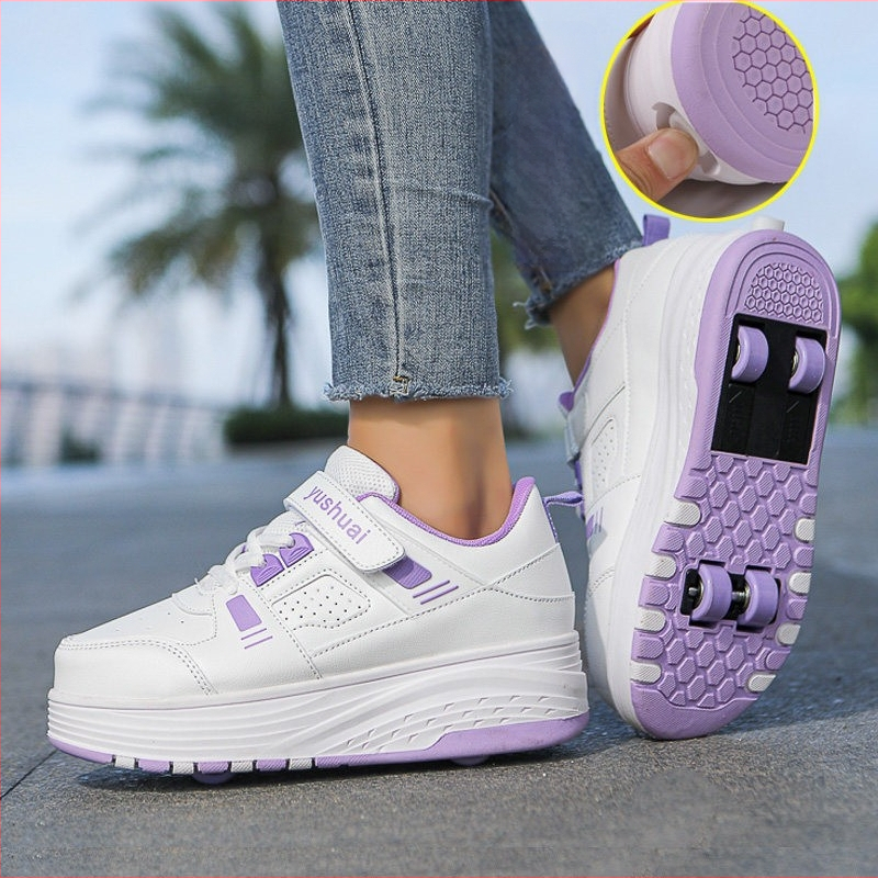 Pantofi de patinaj cu patru role pentru copii, unisex, versiune îmbunătățită cu frâne retractabile
