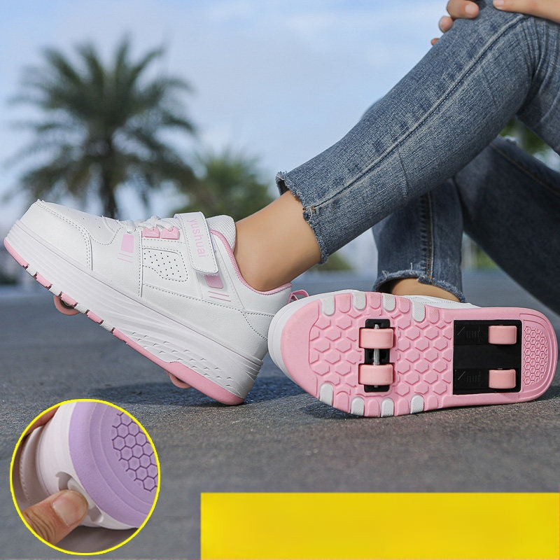 Pantofi de patinaj cu patru role pentru copii, unisex, versiune îmbunătățită cu frâne retractabile