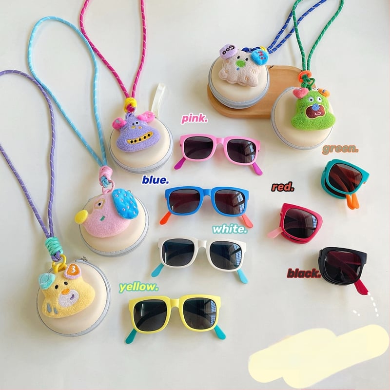 Ochelari de soare pentru copii, portabili, pliabili, cu husă, set, rame pătrate color-block, UV400