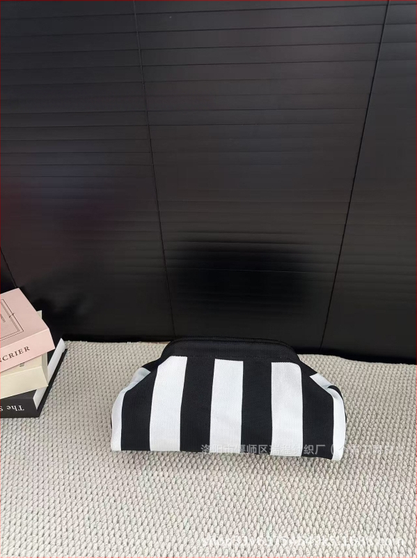 Geantă clutch pentru femei, tricotată, cu dungă, geantă de makeup țesută, compactă