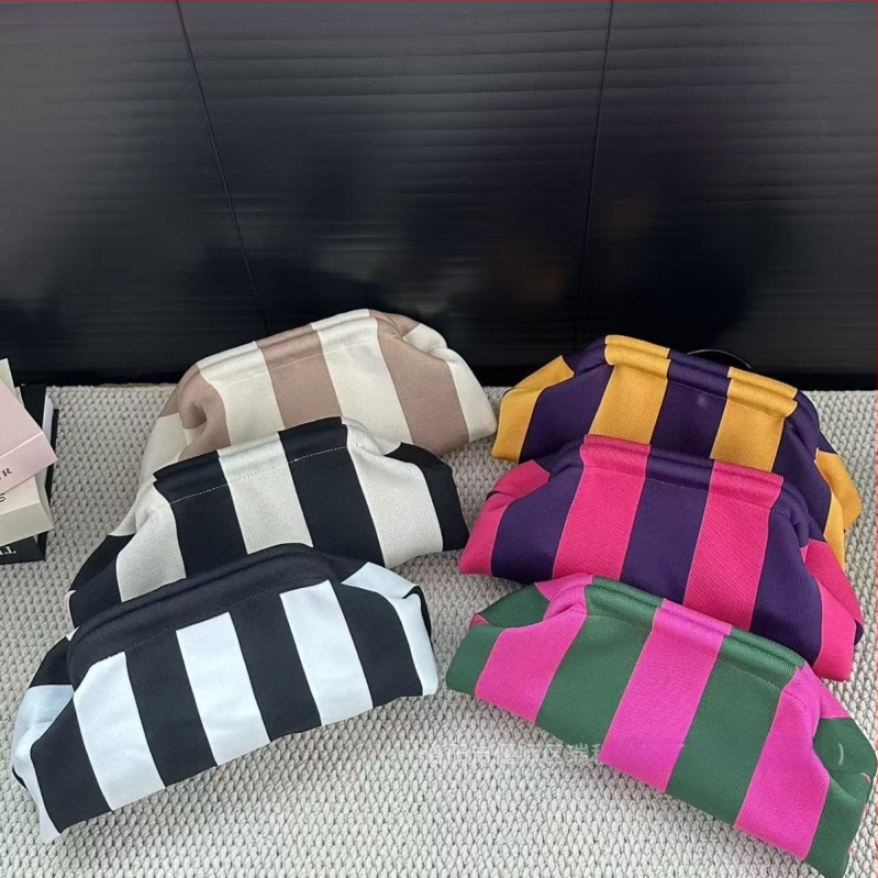 Geantă clutch pentru femei, tricotată, cu dungă, geantă de makeup țesută, compactă