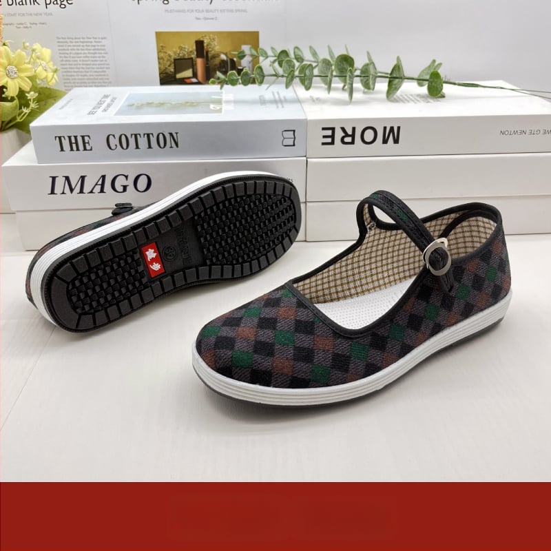 Γυναικείες παπούτσια από corduroy ύφασμα, άνοιξη-φθινόπωρο, χαμηλό πάνω, στρογγυλή μύτη, σόλα πολλαπλών στρώσεων, κλείσιμο με αγκράφα, casual/εργασιακά παπούτσια