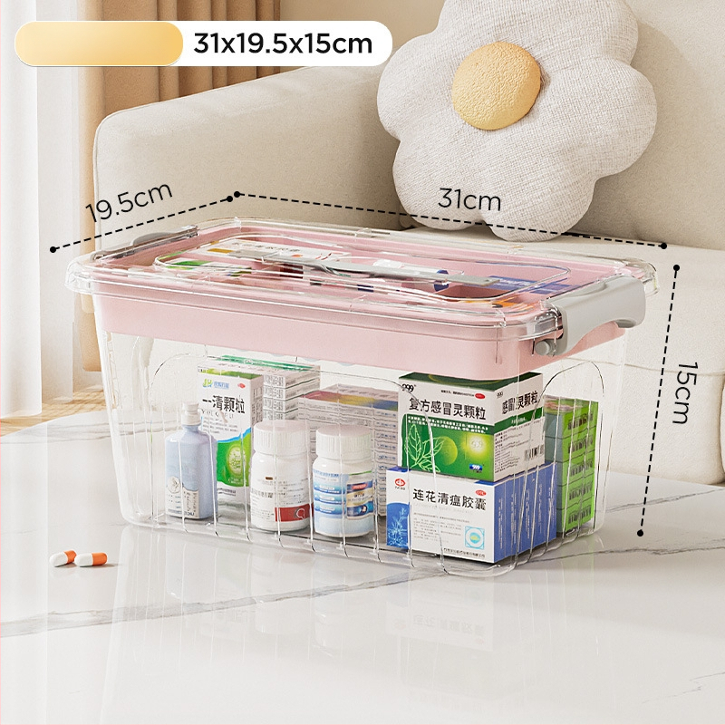 Cutie medicală transparentă, portabilă, pentru uz casnic, capacitate mare, cutie de prim ajutor cu mai multe compartimente pentru depozitare.