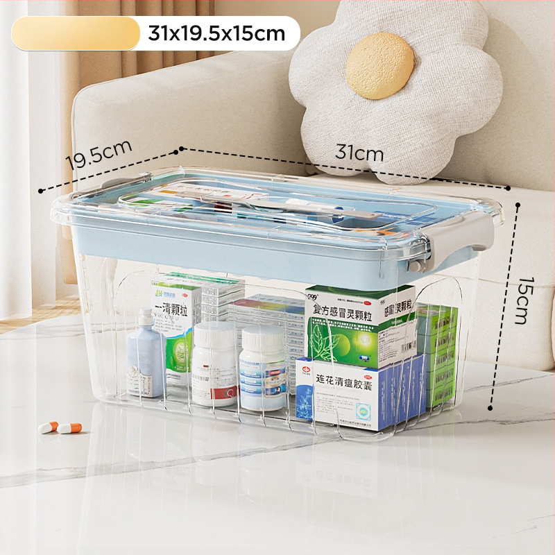 Cutie medicală transparentă, portabilă, pentru uz casnic, capacitate mare, cutie de prim ajutor cu mai multe compartimente pentru depozitare.