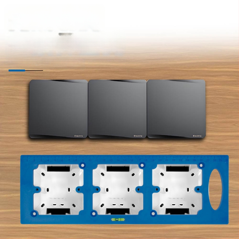 Μορφή ανοίγματος υποδοχής 86-box με διακόπτη και επίπεδο, κατάλληλη για έπιπλα και ντουλάπες — ξυλουργικό καλούπι με χάραξη μέτρου