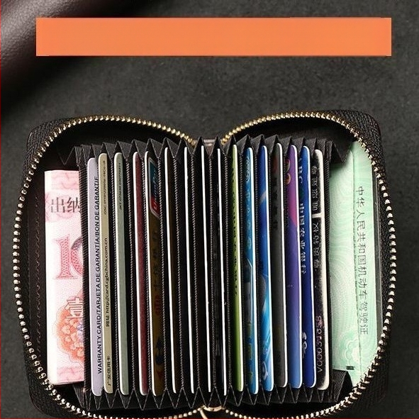 PU кожен държач за карти с защита срещу кражба, компактен портфейл за документи с множество отделения и място за шофьорска книжка