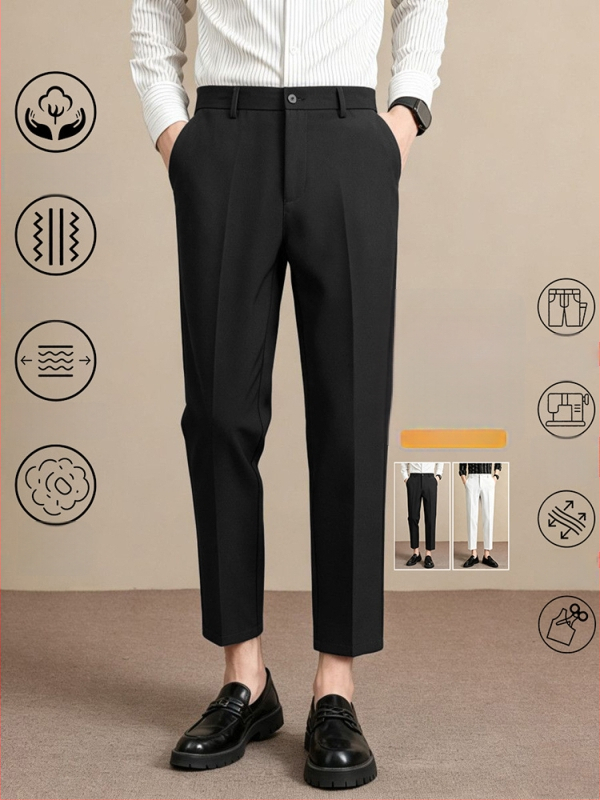 Мъжки луксозни летни костюмни панталони, Slim Straight, дължина до глезена, бизнес ежедневни, антибръчка, гладко падане