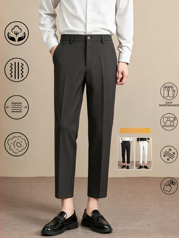 Мъжки луксозни летни костюмни панталони, Slim Straight, дължина до глезена, бизнес ежедневни, антибръчка, гладко падане