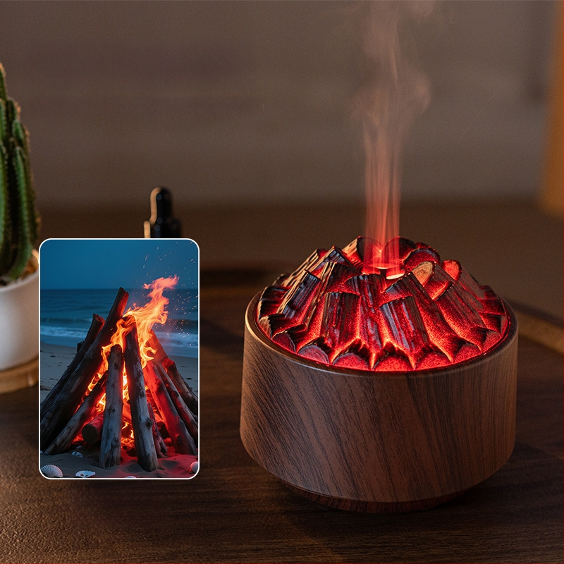 Umidificator inspirat de flacără, mic difuzor de aromă pentru birou cu flacără simulată de cărbune, iluminare ambientală colorată, difuzor de aromă inteligent
