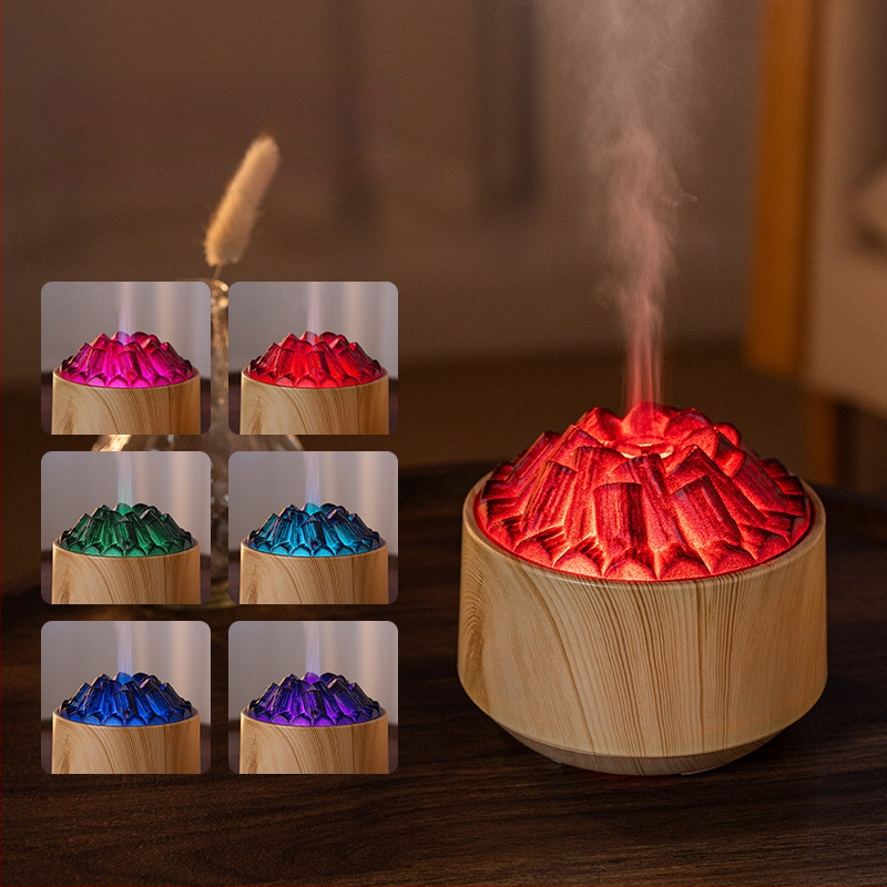 Umidificator inspirat de flacără, mic difuzor de aromă pentru birou cu flacără simulată de cărbune, iluminare ambientală colorată, difuzor de aromă inteligent