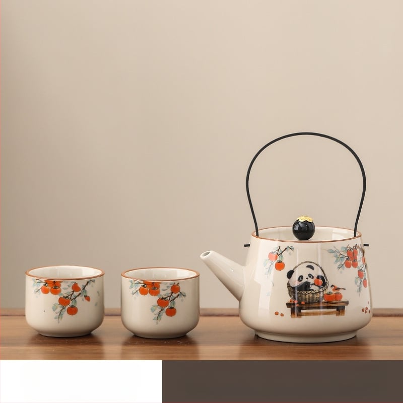 Panda teáskanna fogantyúval, Ru Kiln kerámia, kínai stílus, elegáns magas minőségű teáskanna