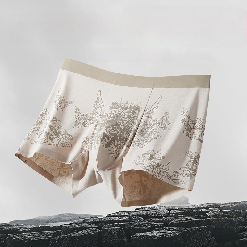 Модал мъжки боксерки, антибактериална вложка в Mulberry Silk, безшевен принт, дишащи и комфортни, голям размер